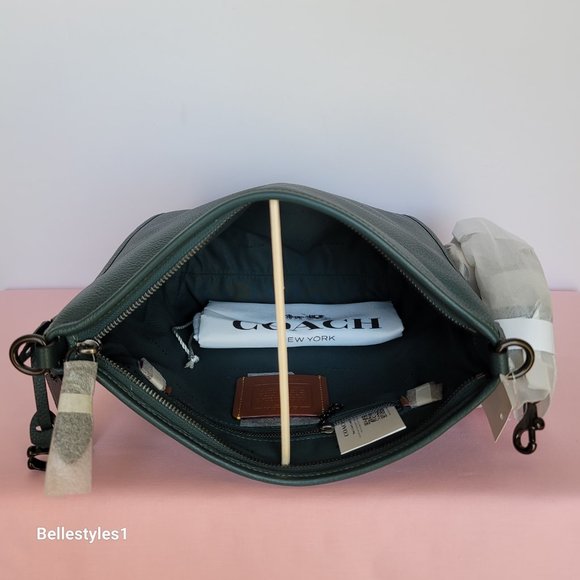 COACH Small Dufflette “C” Charm Polished Pebbled Leather Crossbody- Forest Color - Picture 12 of 16